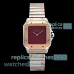 AAA Replica Cartier Santos Quartz Red Dial Rose Gold SS Two-Tone Watch 